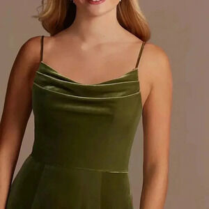 DB Studio Celebrate Green Velvet Front Slit Cowl Neck Gown Maxi  Dress